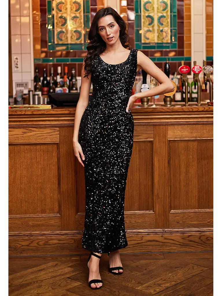 Angel Eyes Black Sequin Midi