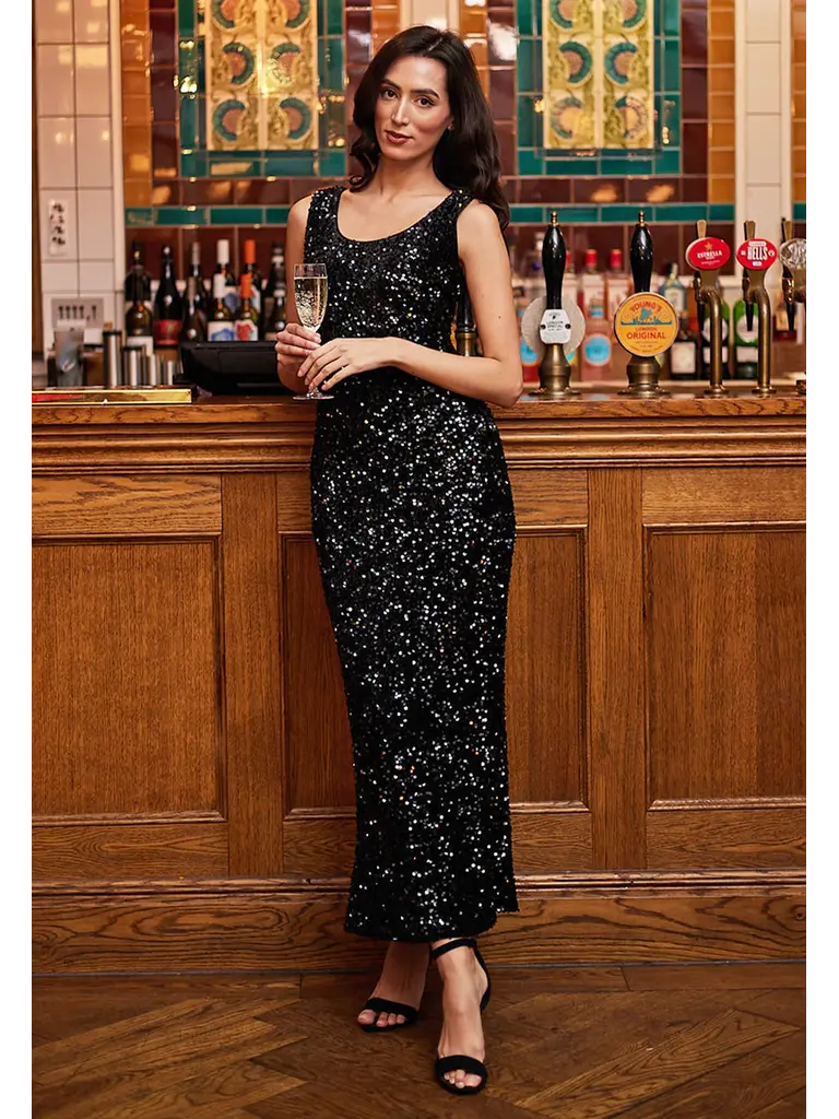 Angel Eyes Black Sequin Midi