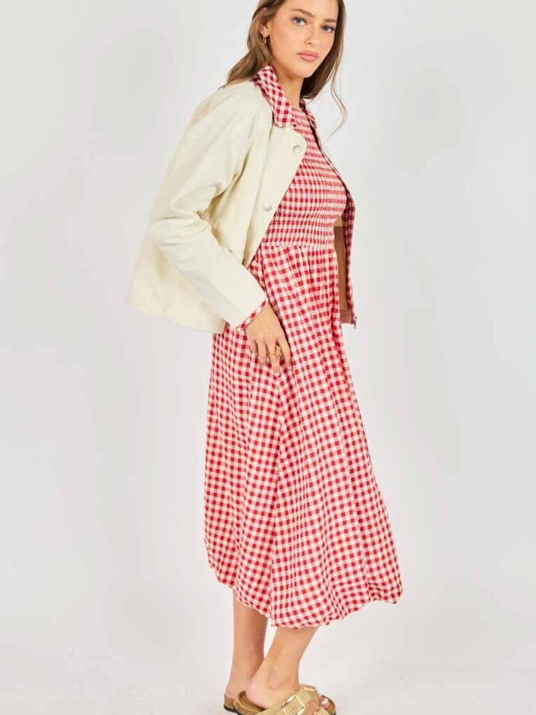 Sadie & Sage Red & Ivory Gingham Smock Dress