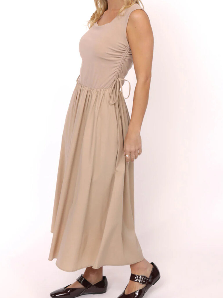 Sadie & Sage Mix Fabric Ruched Midi