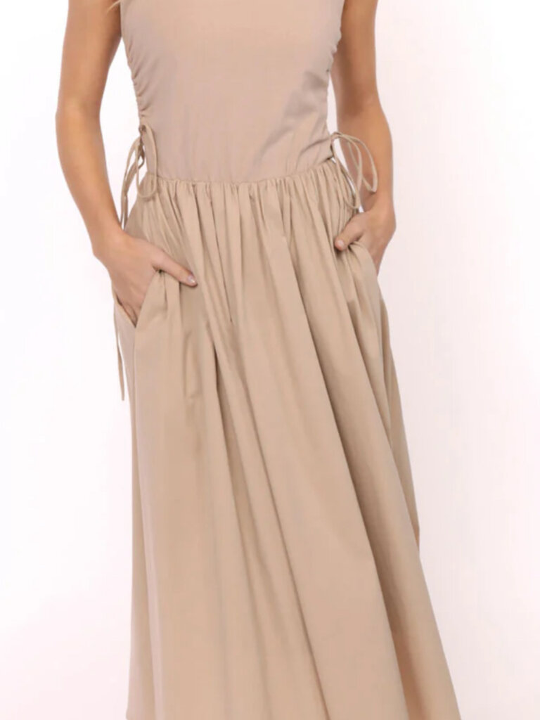 Sadie & Sage Mix Fabric Ruched Midi