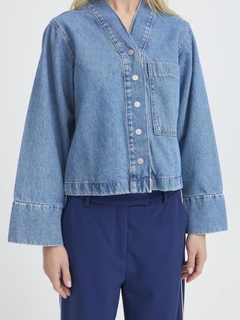 B. Young Kacey Collar-less Denim Shirt