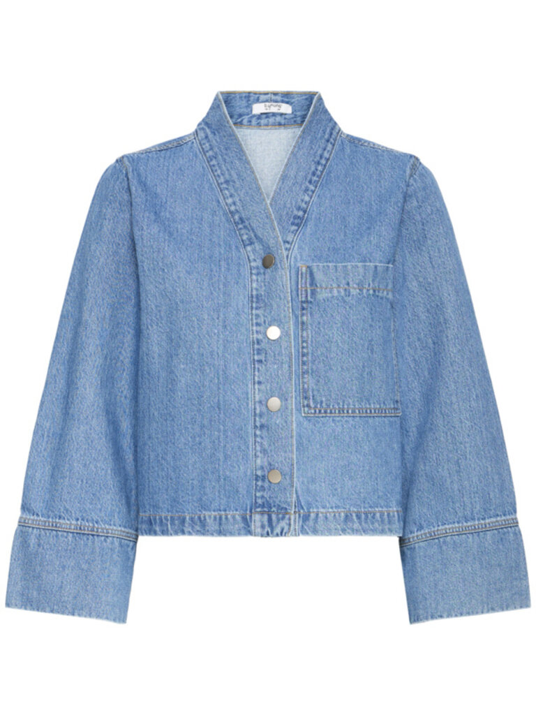 B. Young Kacey Collar-less Denim Shirt