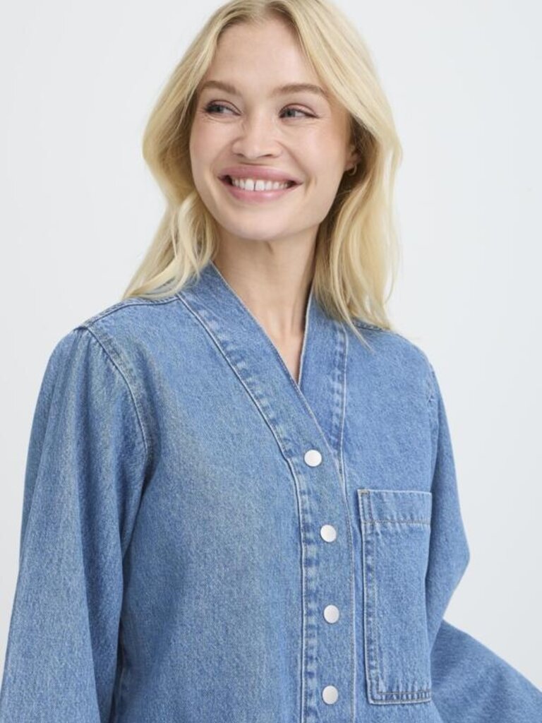 B. Young Kacey Collar-less Denim Shirt