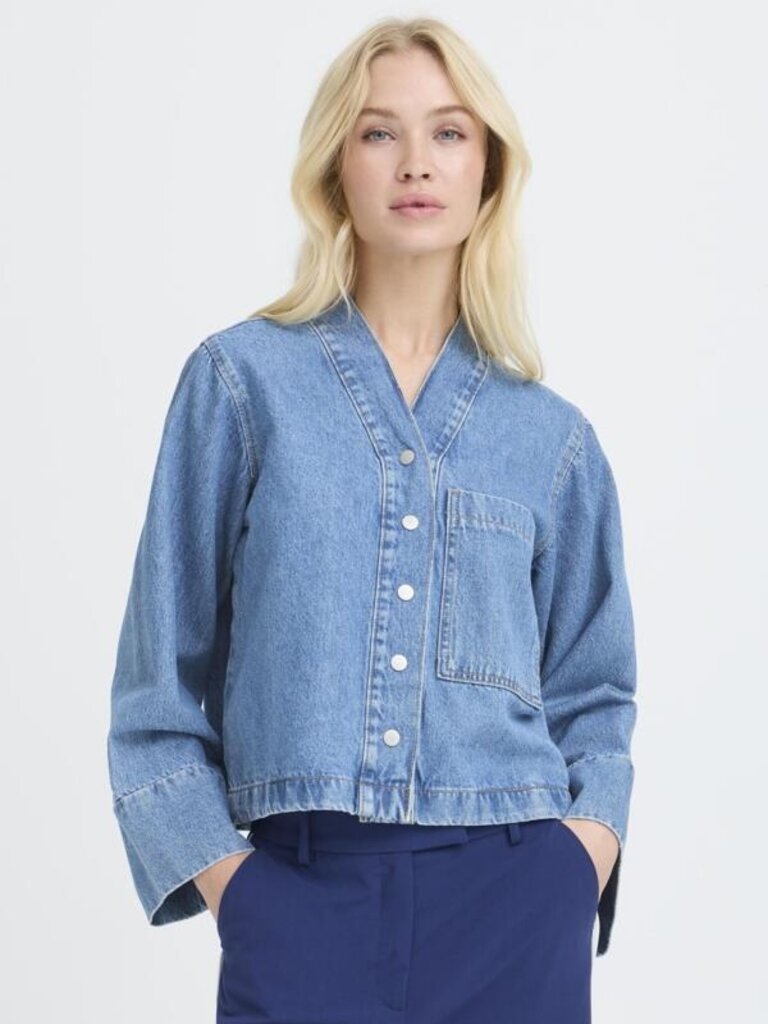 B. Young Kacey Collar-less Denim Shirt