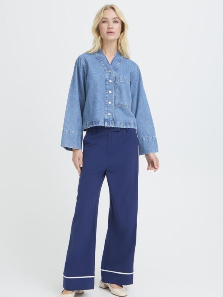 B. Young Kacey Collar-less Denim Shirt