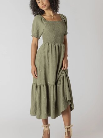Room34 Sage Smocked Midi
