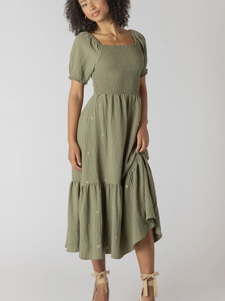 Room34 Sage Smocked Midi