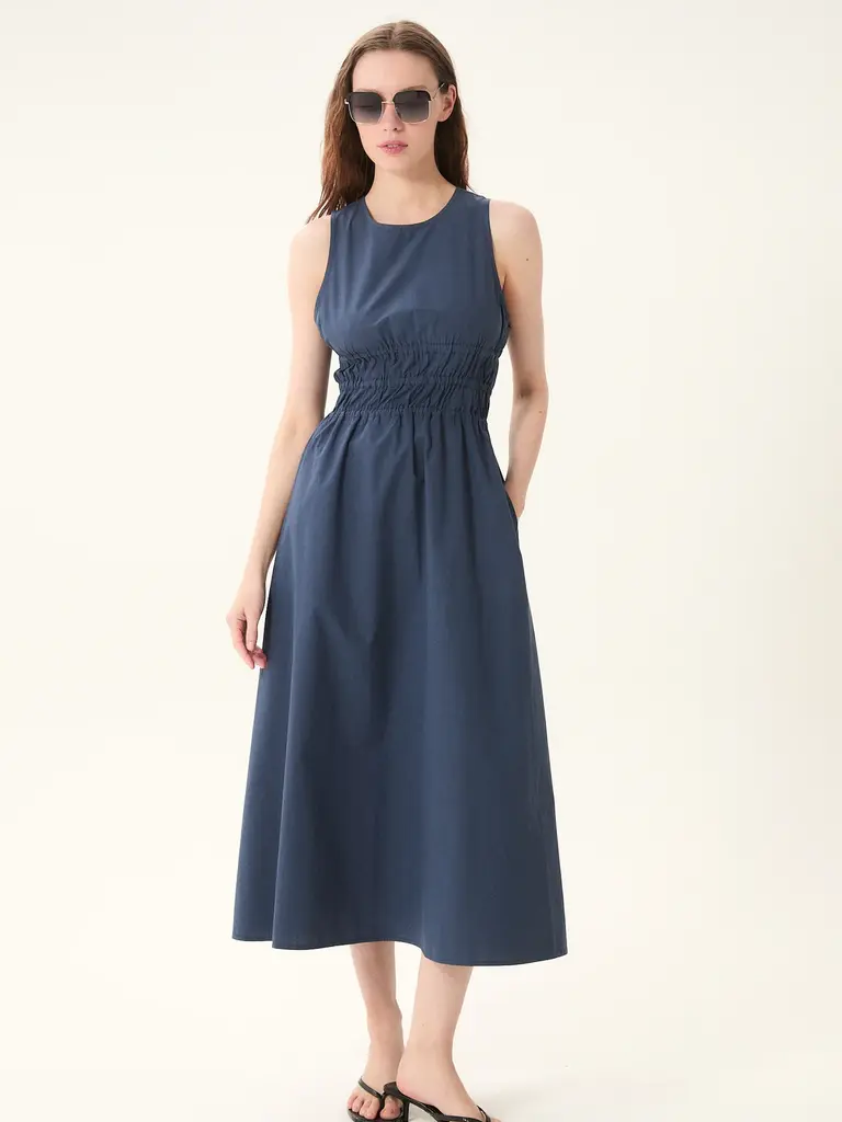 Deluc Navy Smock Waist Midi