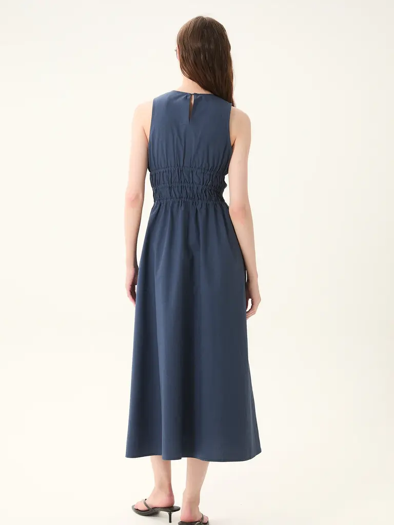 Deluc Navy Smock Waist Midi