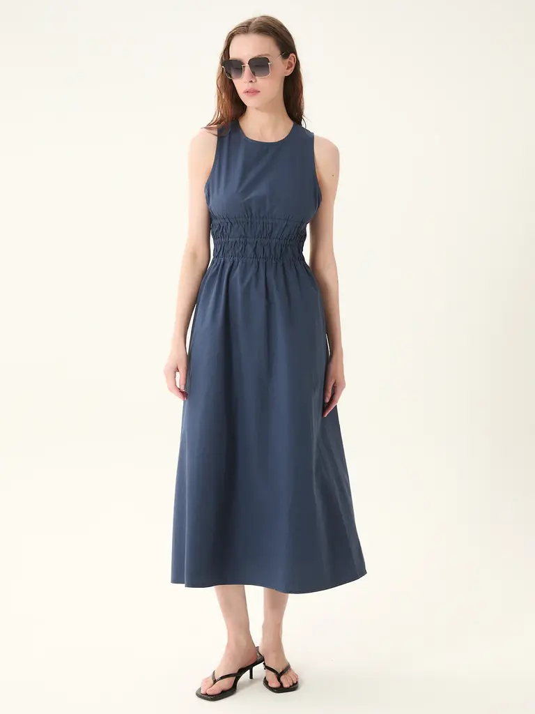 Deluc Navy Smock Waist Midi
