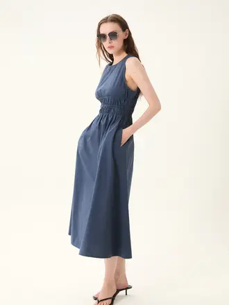 Deluc Navy Smock Waist Midi