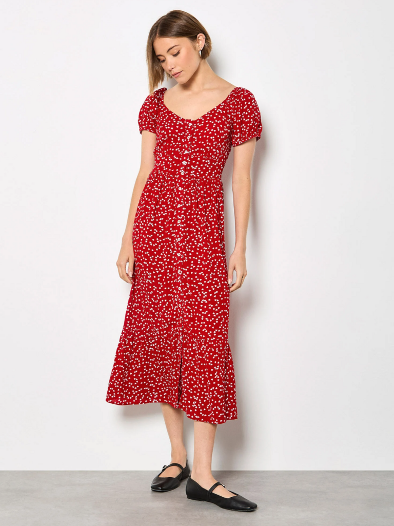 Apricot Mini Hearts Midi Dress