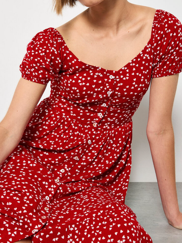 Apricot Mini Hearts Midi Dress