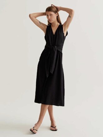 Wild Pony Tie Front Black Midi Dress