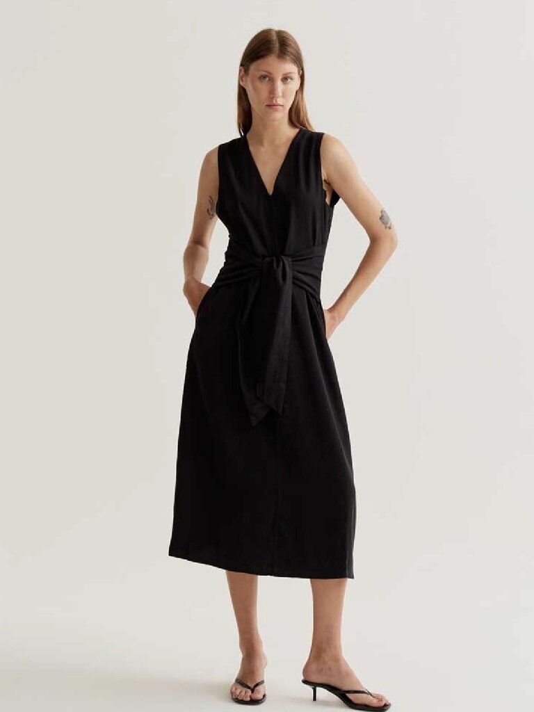 Wild Pony Tie Front Black Midi Dress