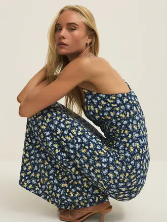 Z Supply Navy Floral Stretch Dress
