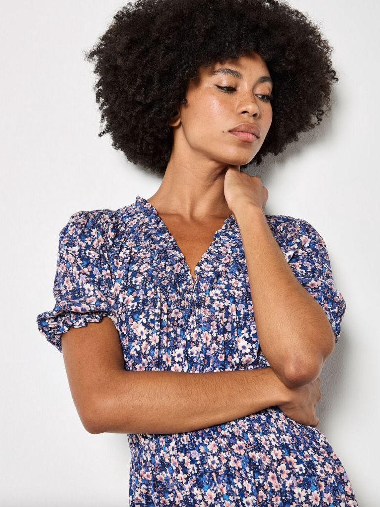 Apricot Blue Floral Smock Maxi