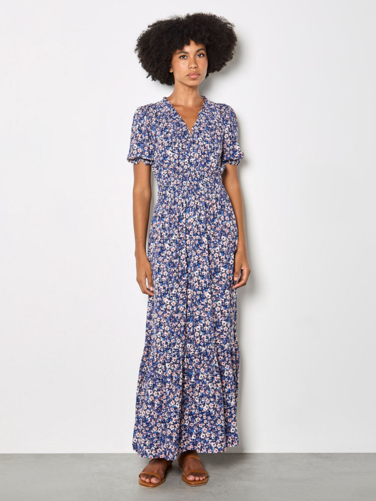 Apricot Blue Floral Smock Maxi