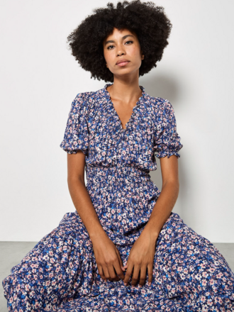 Apricot Blue Floral Smock Maxi