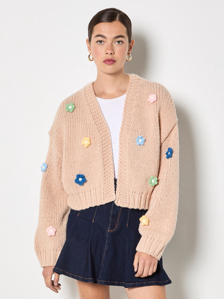 Apricot Oat Floral Open Cardi