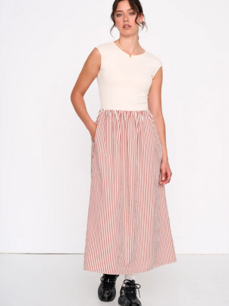 24 Colours Terracotta Stripe Dress