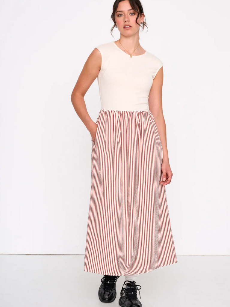 24 Colours Terracotta Stripe Dress