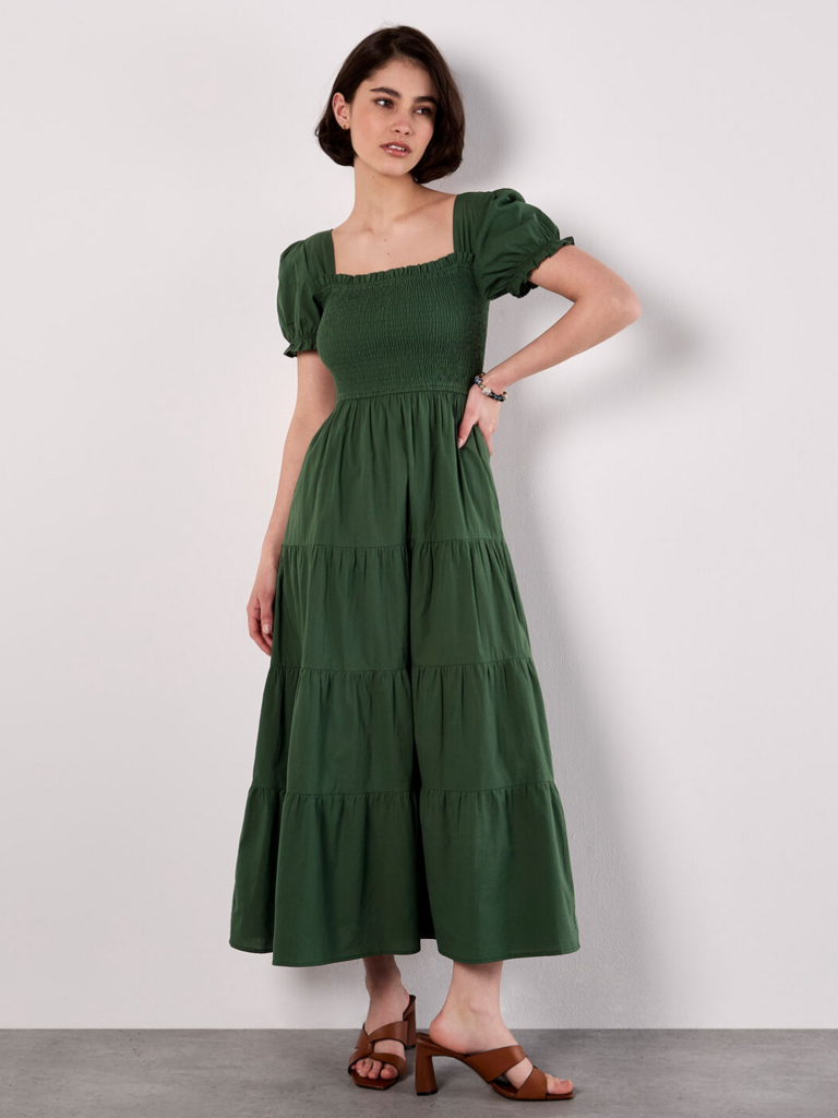 Apricot Smocked Green Midi