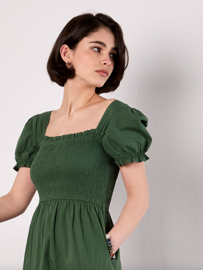Apricot Smocked Green Midi
