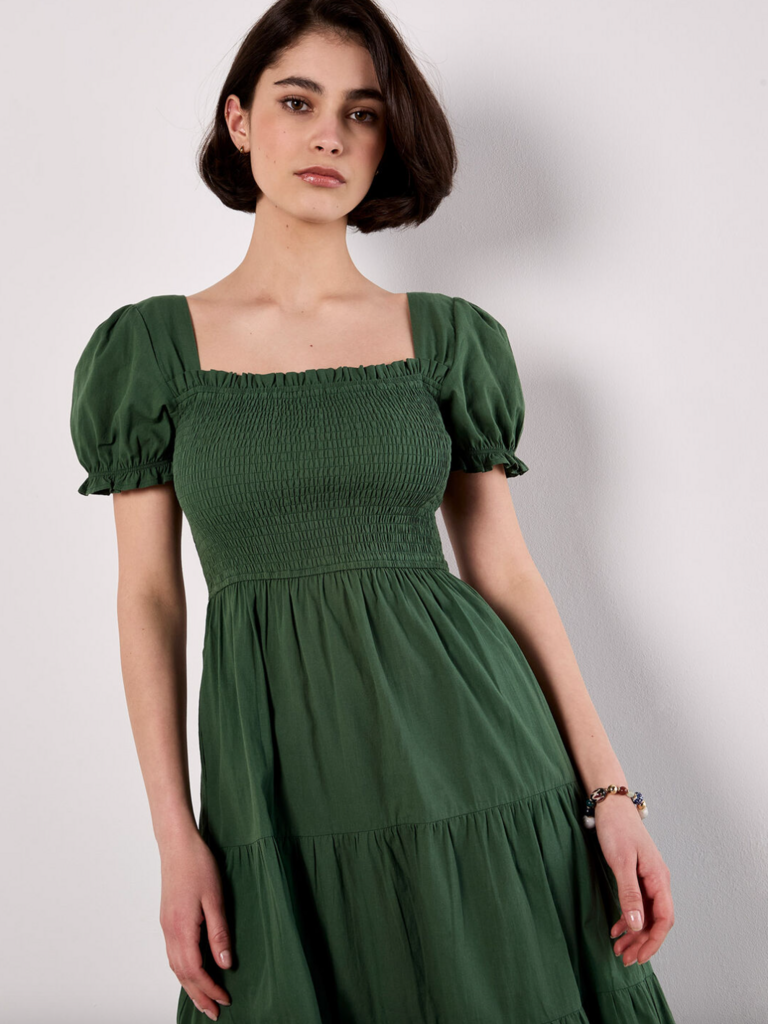 Apricot Smocked Green Midi