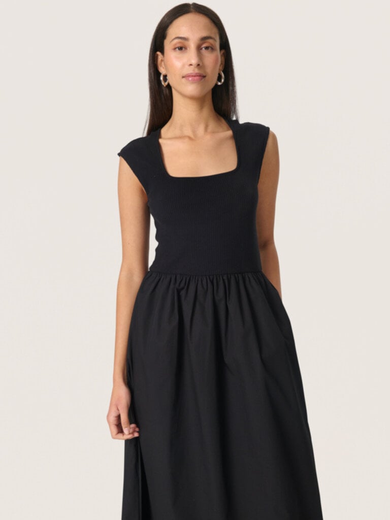 Soaked In Luxury Black Mixed Fabric Midi