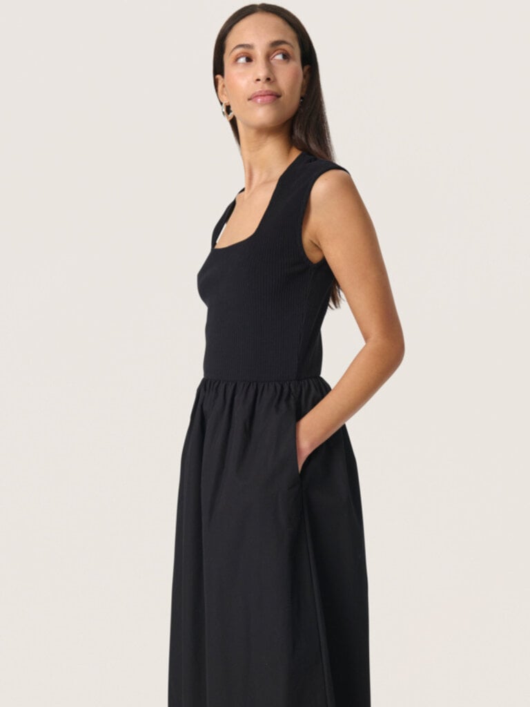 Soaked In Luxury Black Mixed Fabric Midi