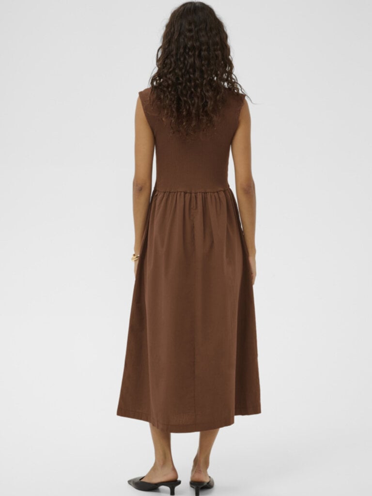 Soaked In Luxury Brown Mixed Fabric Midi