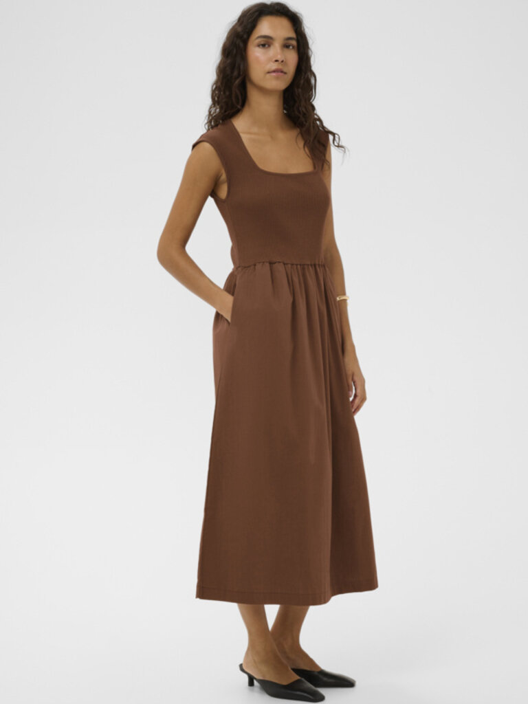 Soaked In Luxury Brown Mixed Fabric Midi