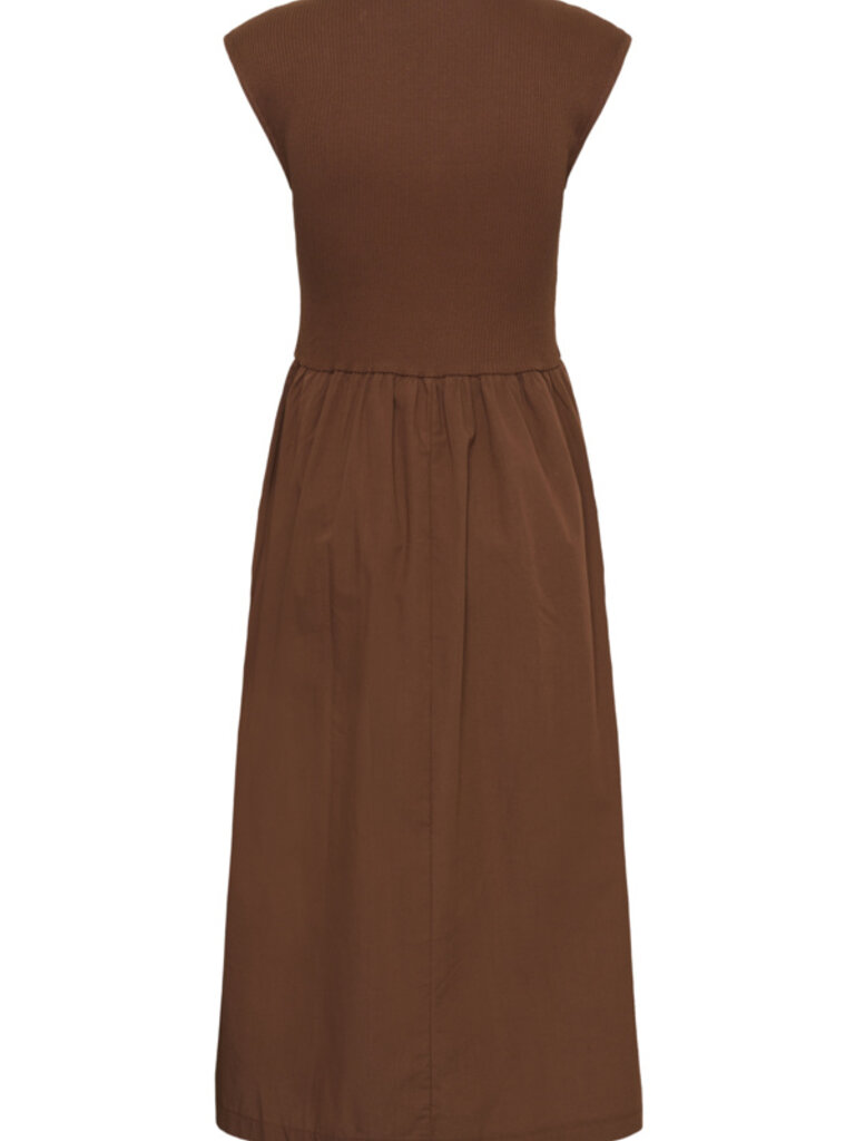 Soaked In Luxury Brown Mixed Fabric Midi