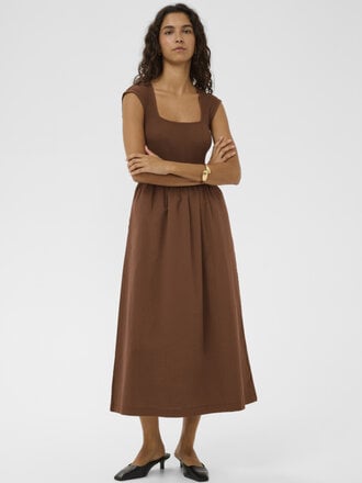 Soaked In Luxury Brown Mixed Fabric Midi