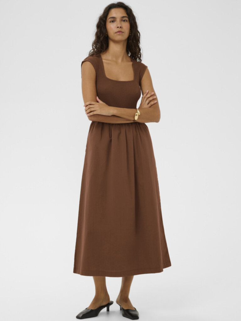 Soaked In Luxury Brown Mixed Fabric Midi