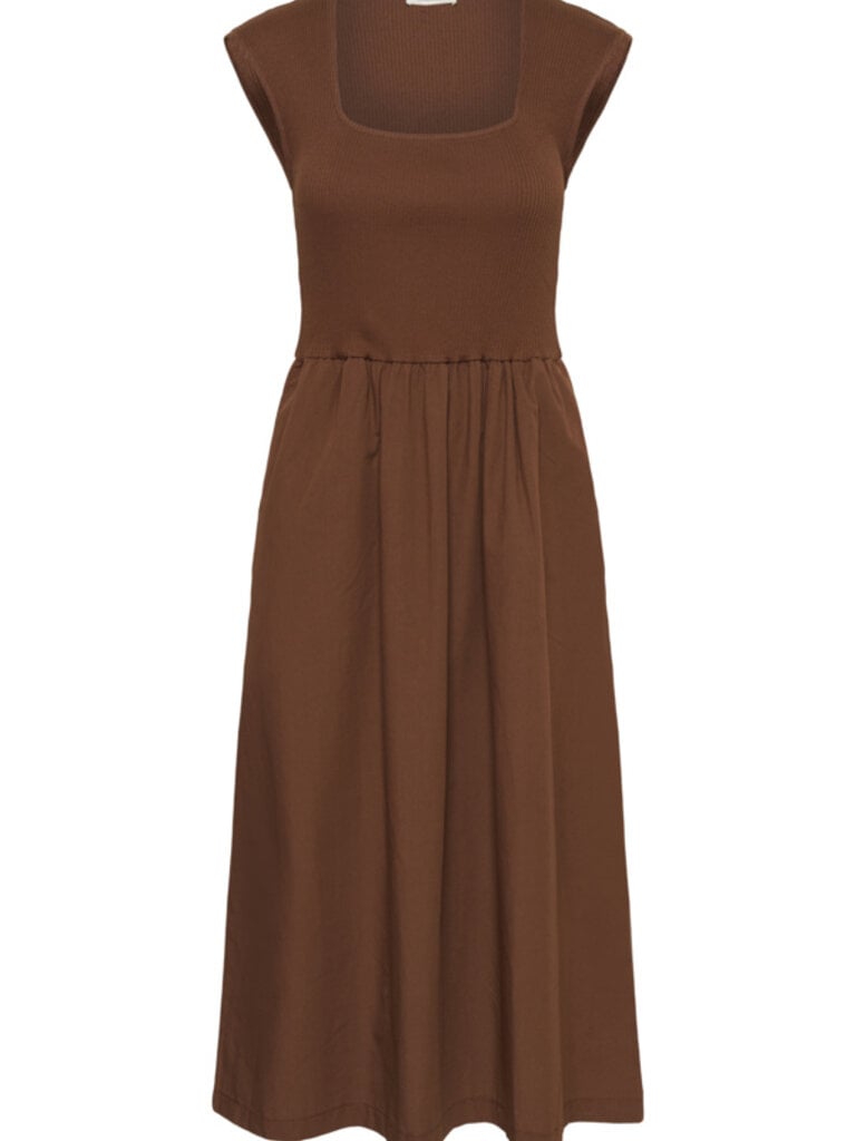 Soaked In Luxury Brown Mixed Fabric Midi