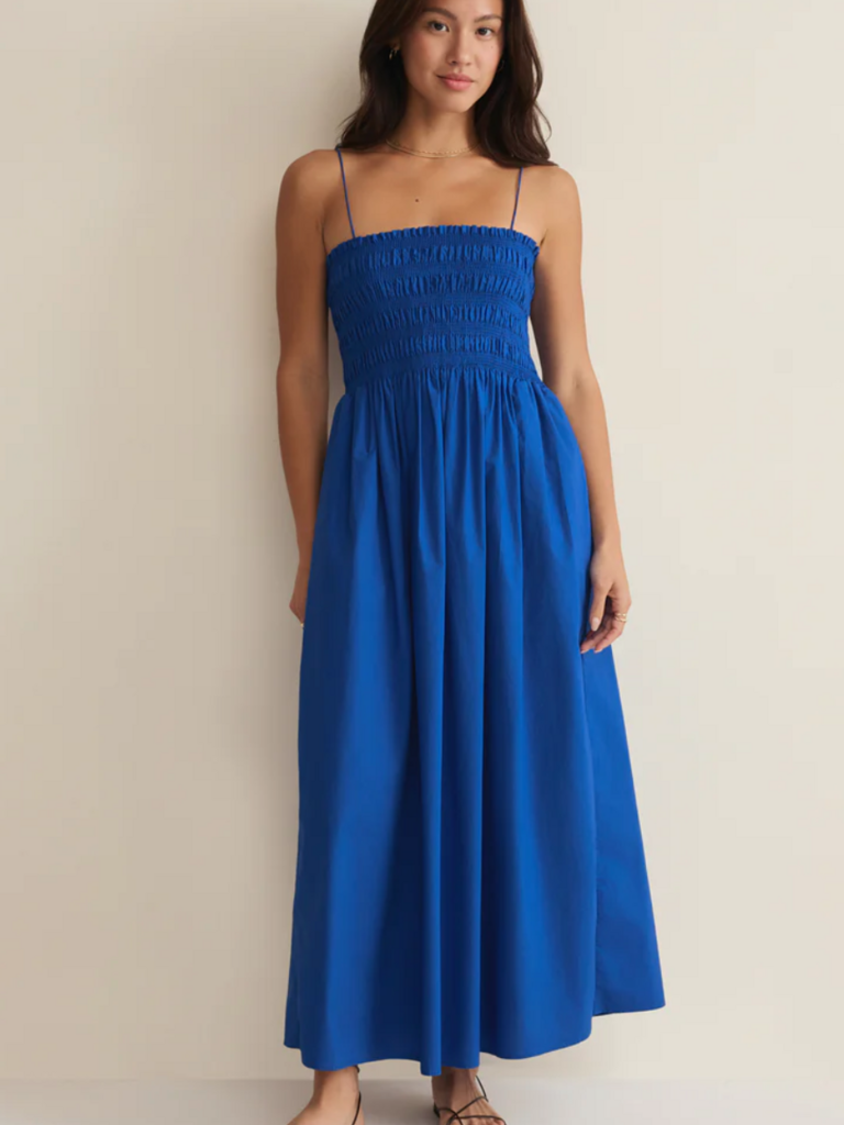 Z Supply Blue Poplin Smocked Midi