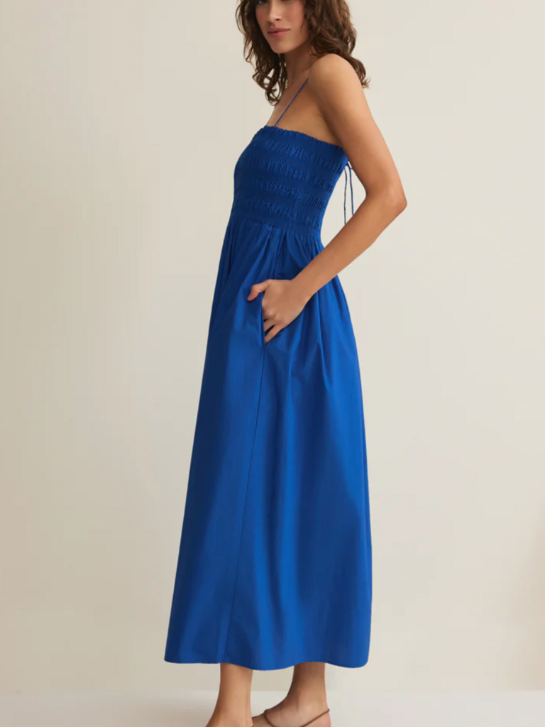 Z Supply Blue Poplin Smocked Midi