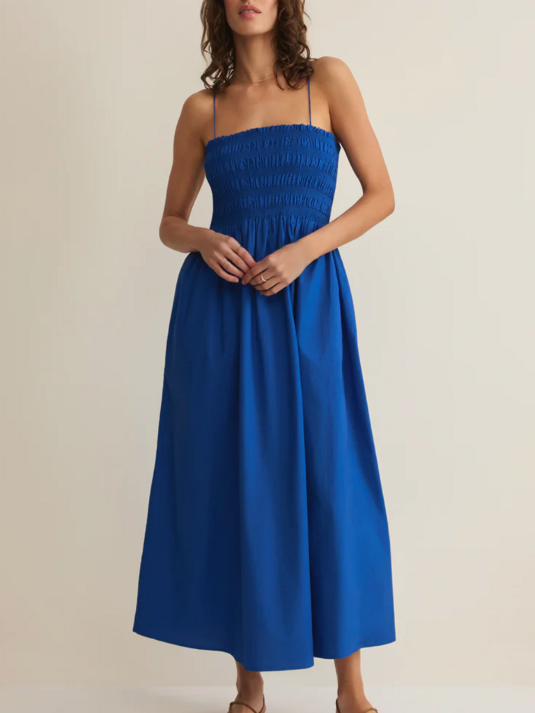 Z Supply Blue Poplin Smocked Midi