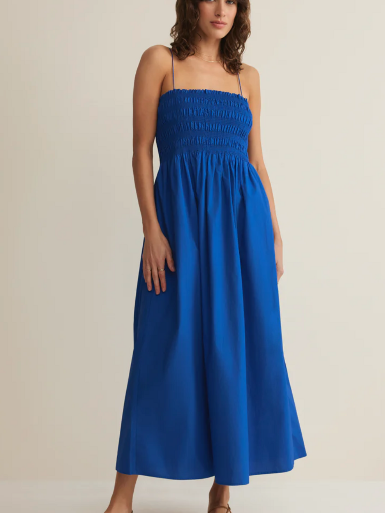 Z Supply Blue Poplin Smocked Midi