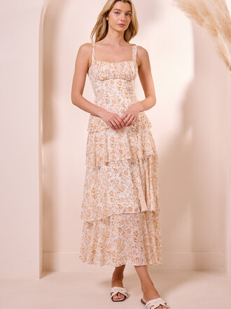 Angel Eyes Golden Floral Ruffle Maxi