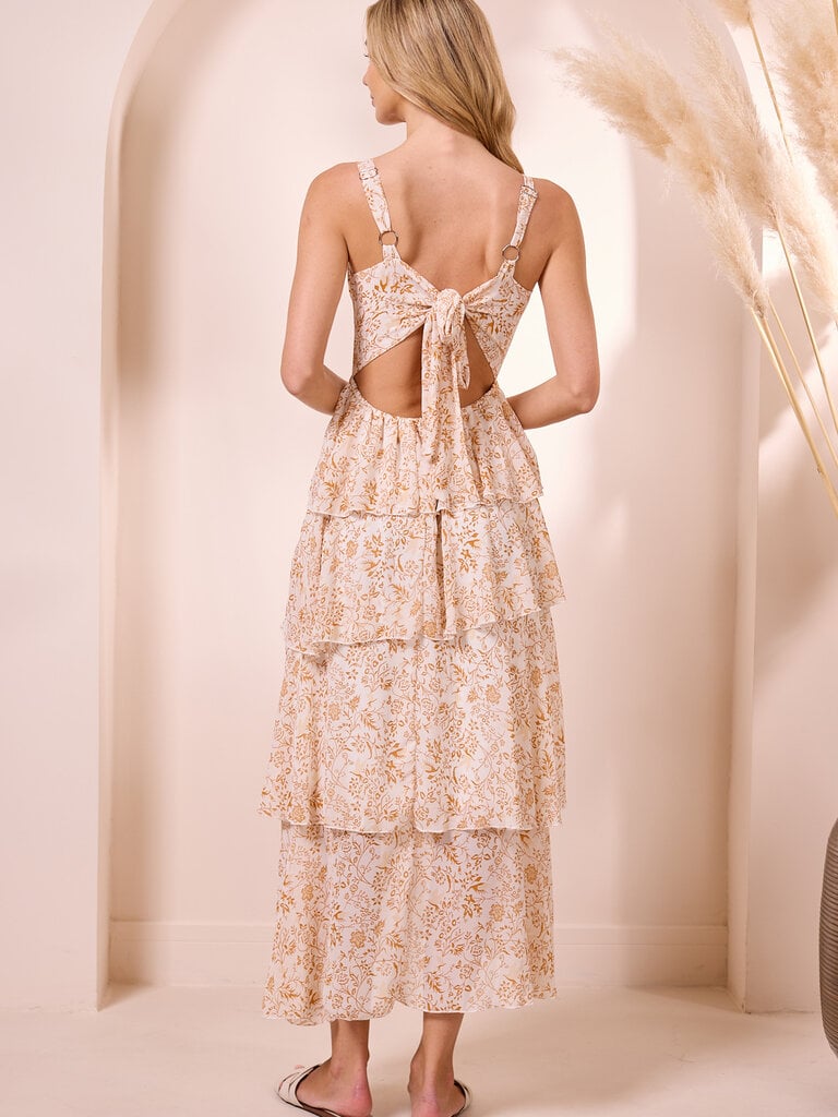 Angel Eyes Golden Floral Ruffle Maxi