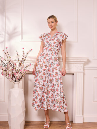 Angel Eyes Creamy Floral Wrap Dress