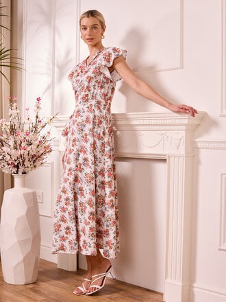 Angel Eyes Creamy Floral Wrap Dress