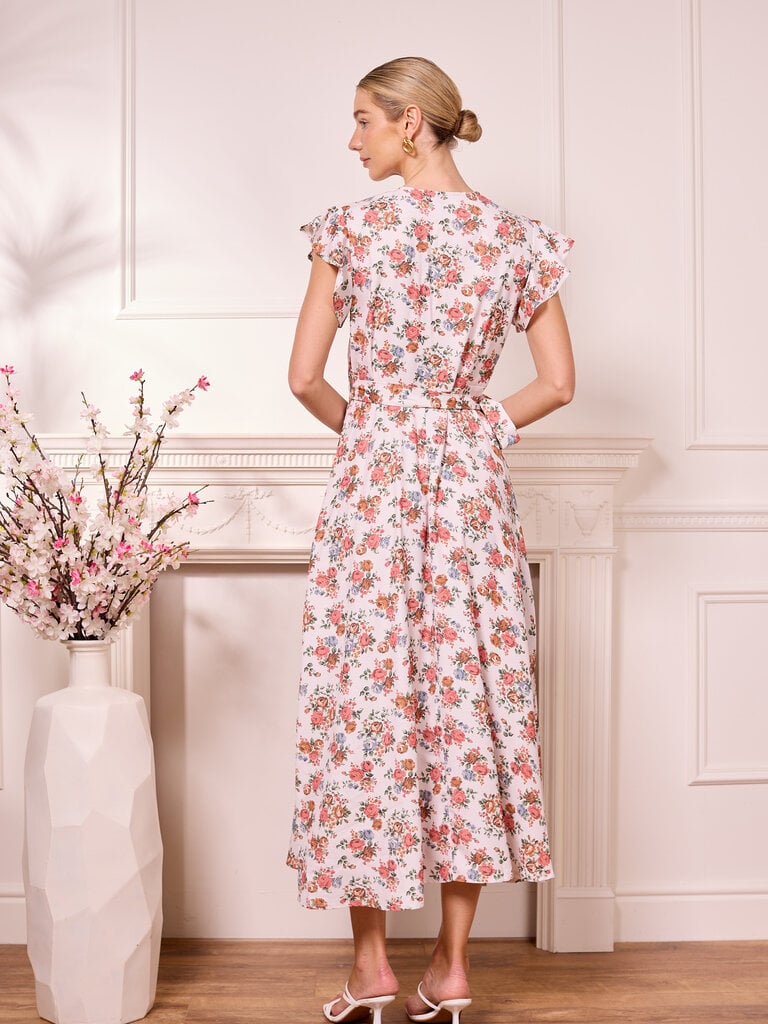 Angel Eyes Creamy Floral Wrap Dress