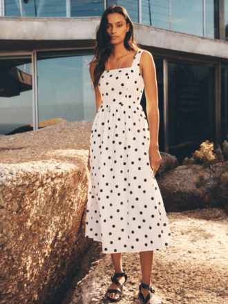 Apricot Polka Dot A-Line Midi