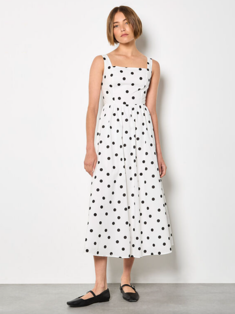 Apricot Polka Dot A-Line Midi