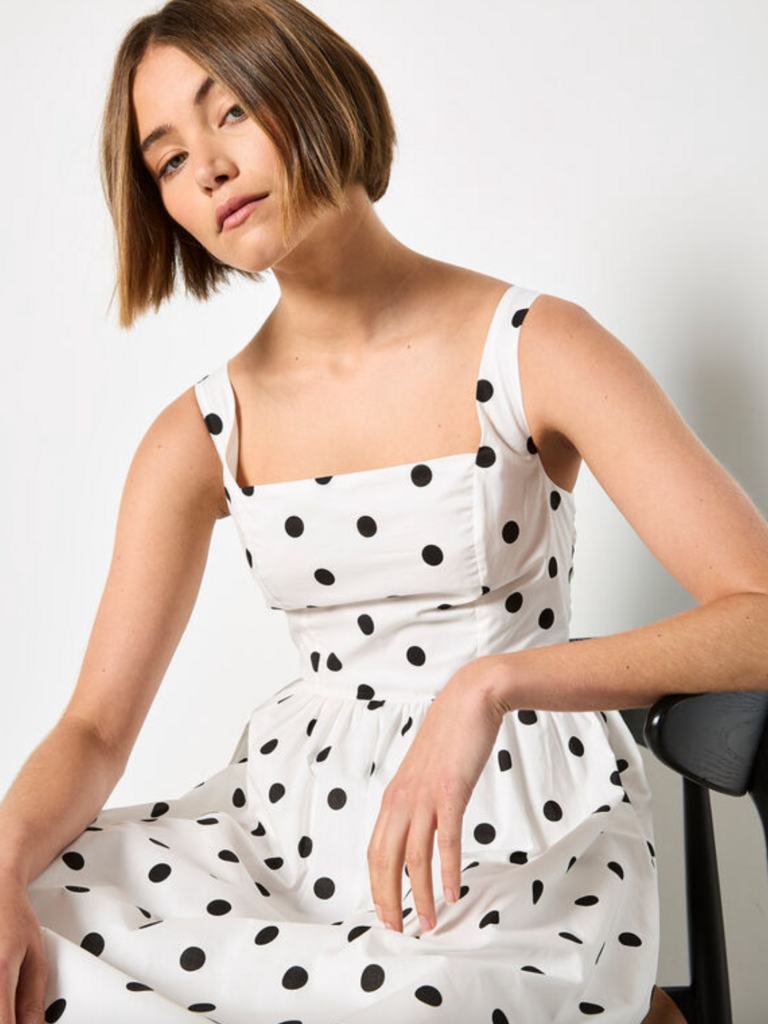 Apricot Polka Dot A-Line Midi